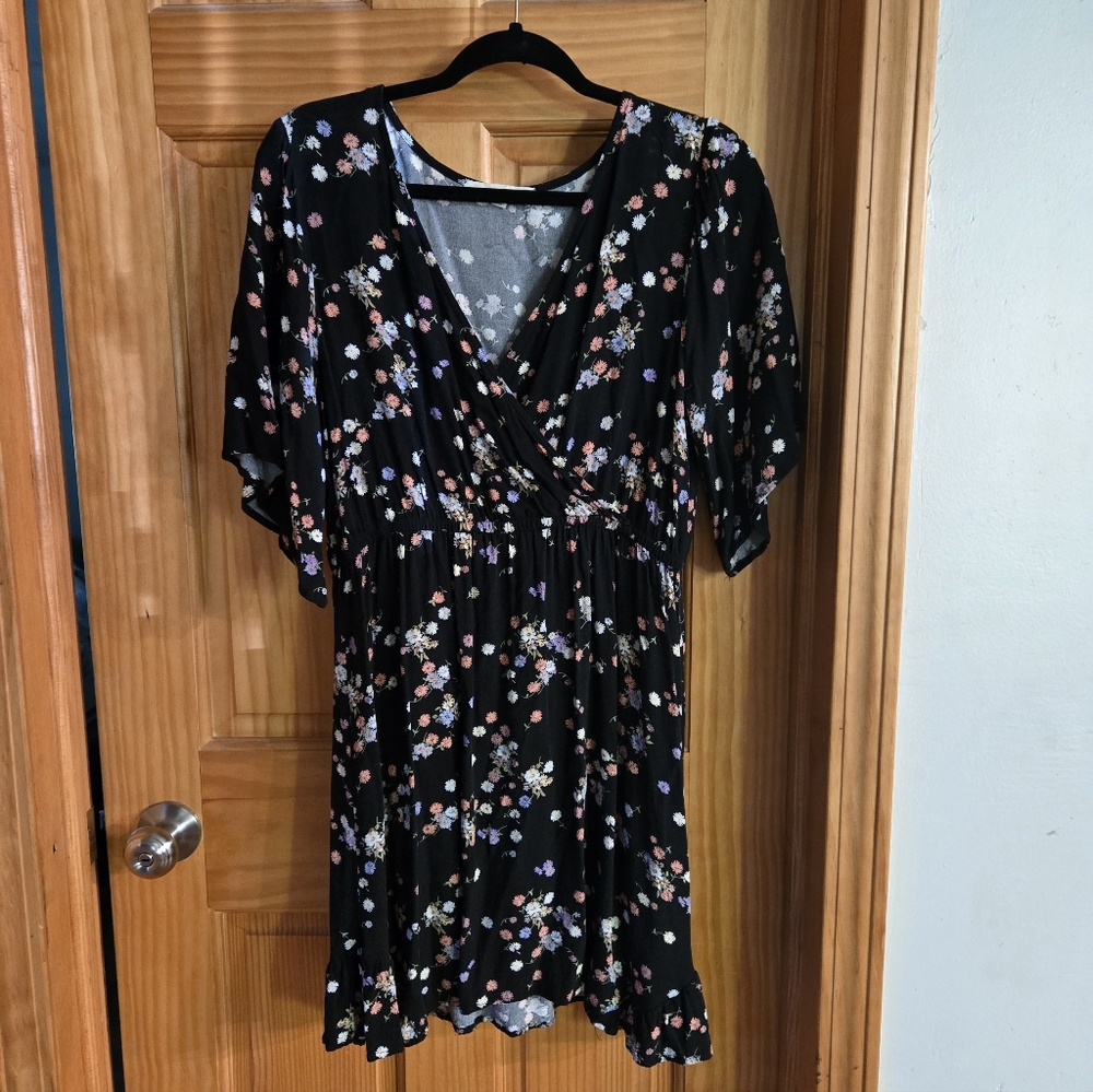 Rewind Black Floral Wrap Mini Dress